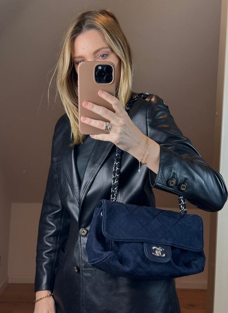 Chanel Blue Suede Flap Bag with Chain Handle