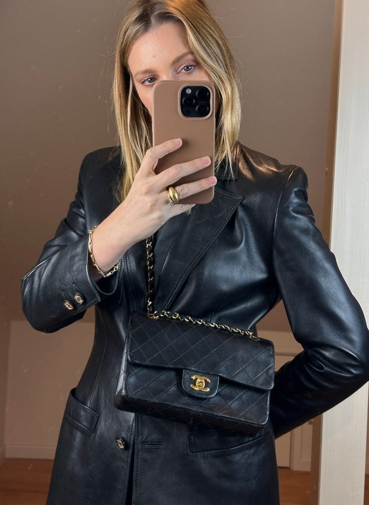 Vintage Chanel Small Classic Double Flap Bag Black Lambskin Leather With 24k Gold Plated Hardware