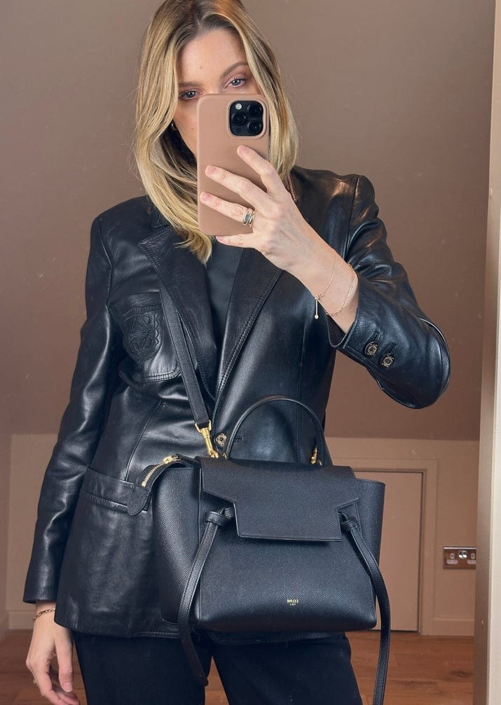 Celine Black Textured Leather Crossbody Belt Bag with Gold Hardware