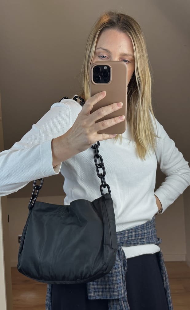 Vintage Prada Black Nylon Shoulder Bag With Resin Chain