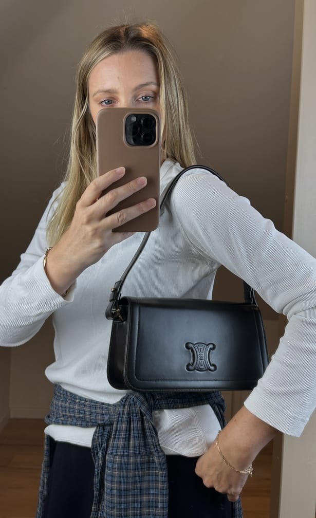 Vintage Celine Triomphe Dark Brown Leather Shoulder Bag