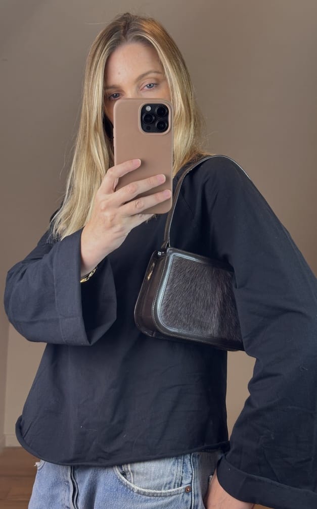 Vintage Celine Calf Hair Shoulder Bag With Brown Leather Trim