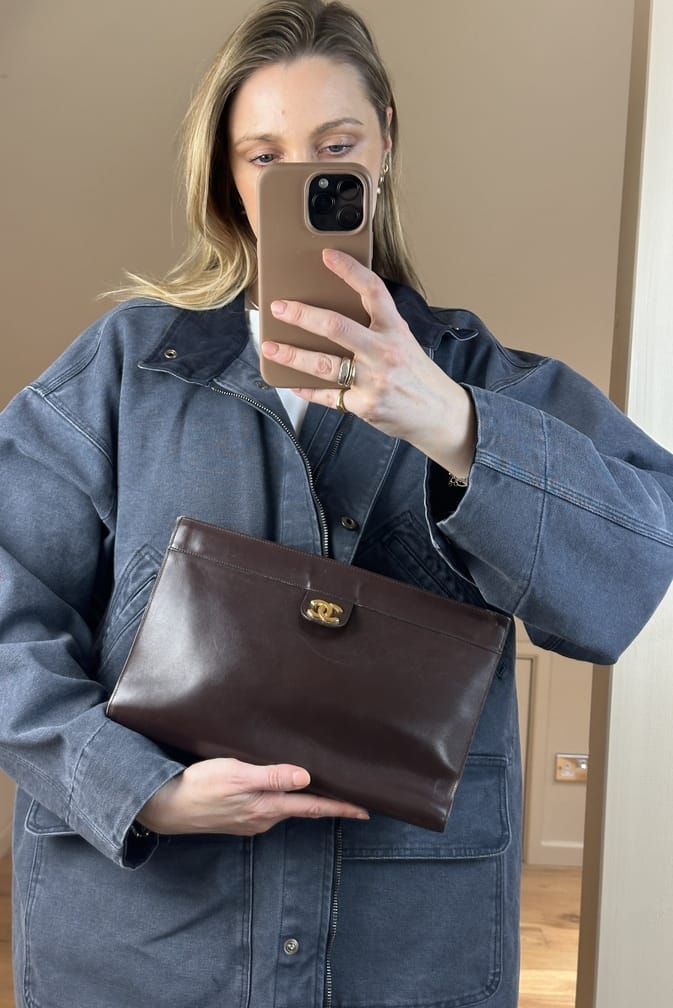 Vintage Chanel Leather Clutch Brown