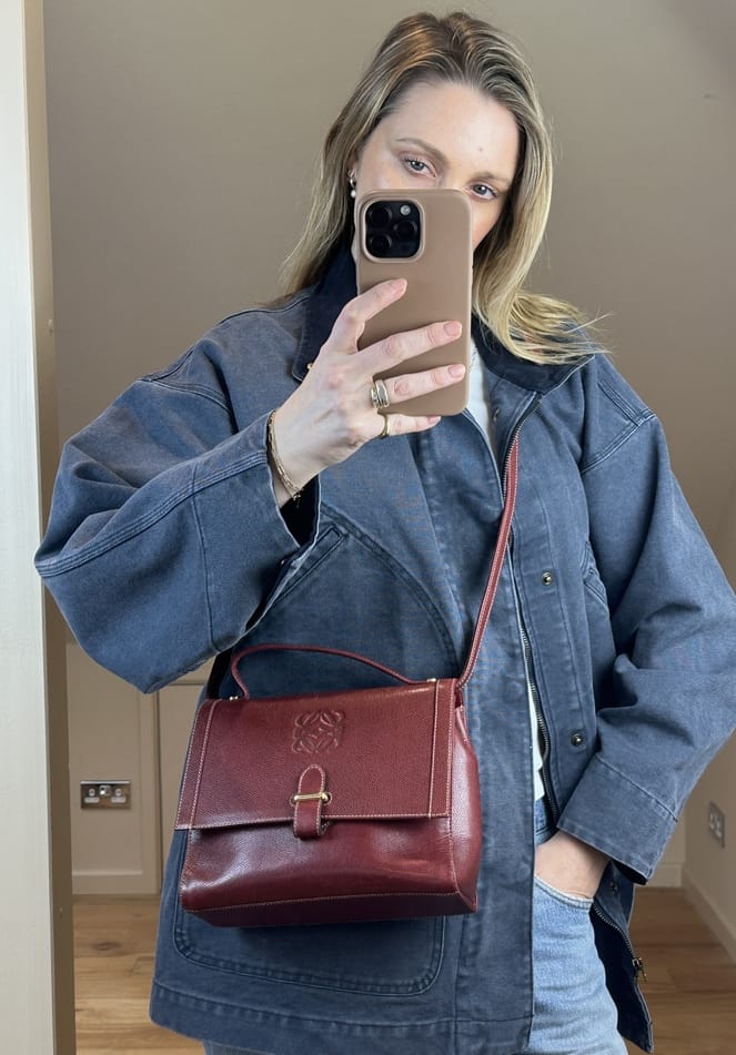 Vintage Loewe Leather Shoulder Bag Red