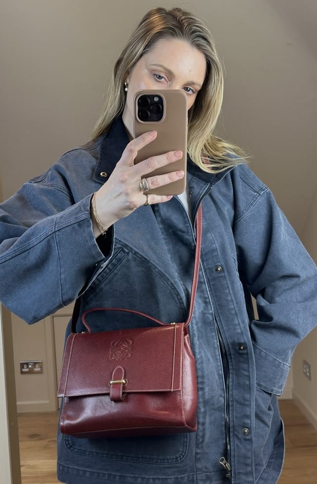 Vintage Loewe Leather Shoulder Bag Red