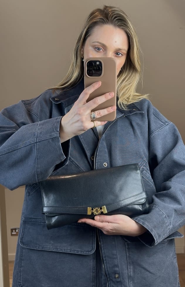 Vintage Loewe Leather Clutch Bag Navy