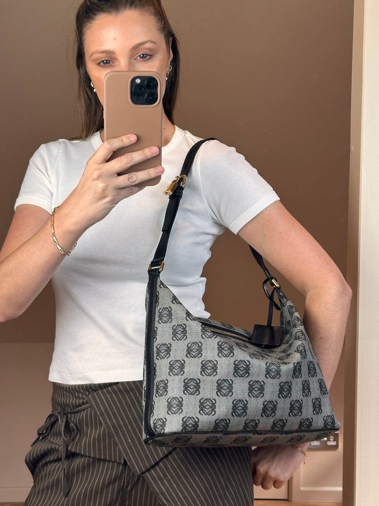 Vintage Loewe Anagram Caoted Canvas and Leather Tote Bag