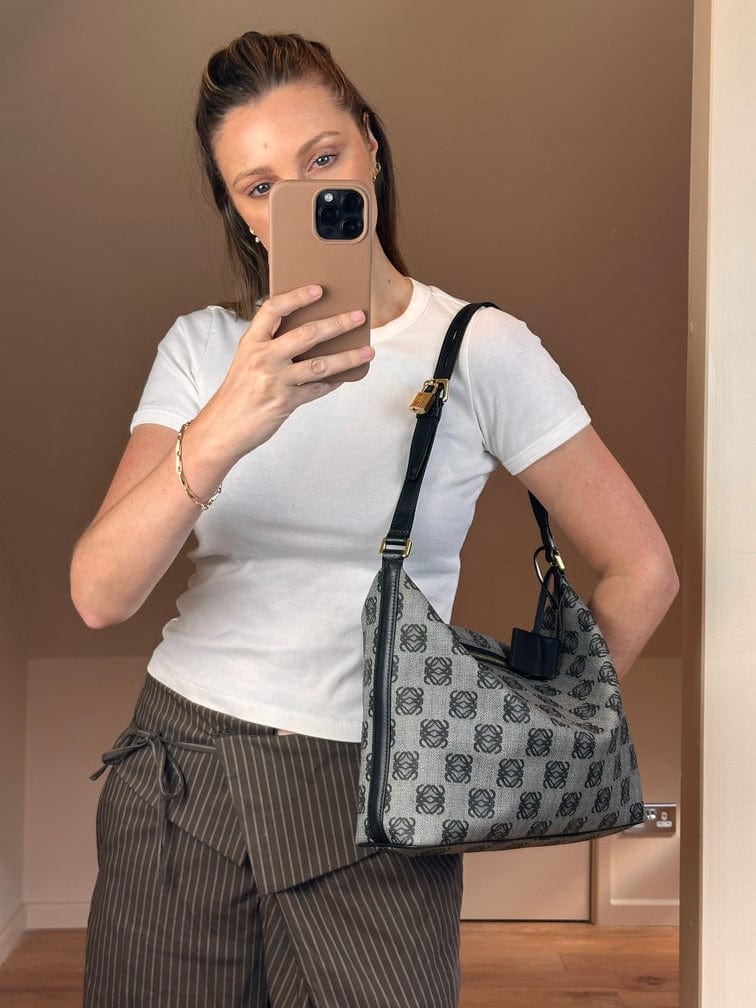 Vintage Loewe Anagram Caoted Canvas and Leather Tote Bag