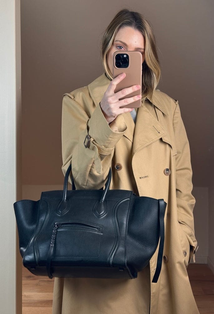Céline Leather Phantom Tote in Black Leather