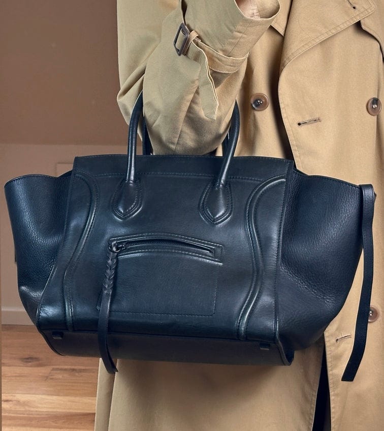Céline Leather Phantom Tote in Black Leather