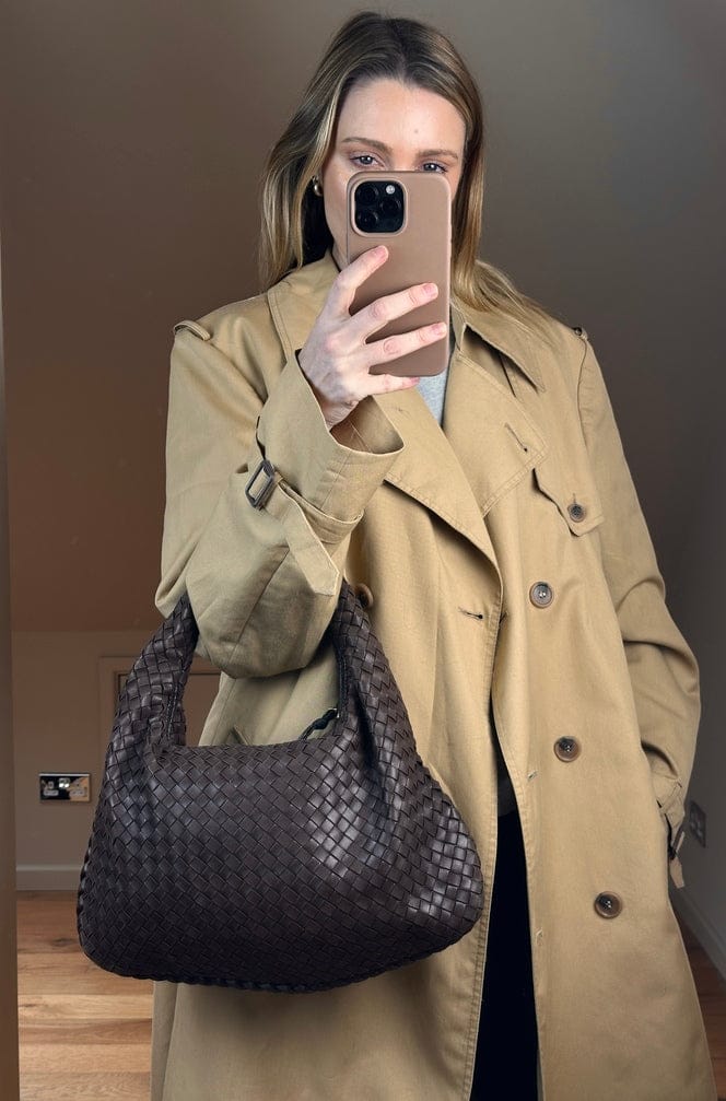 Vintage Bottega Veneta Brown Intrecciato Leather Hobo Shoulder Bag