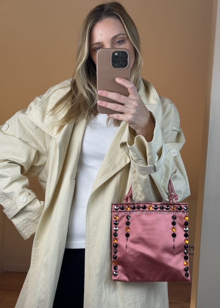Vintage Prada Pink Satin Crystal Embellished Mini Tote Bag