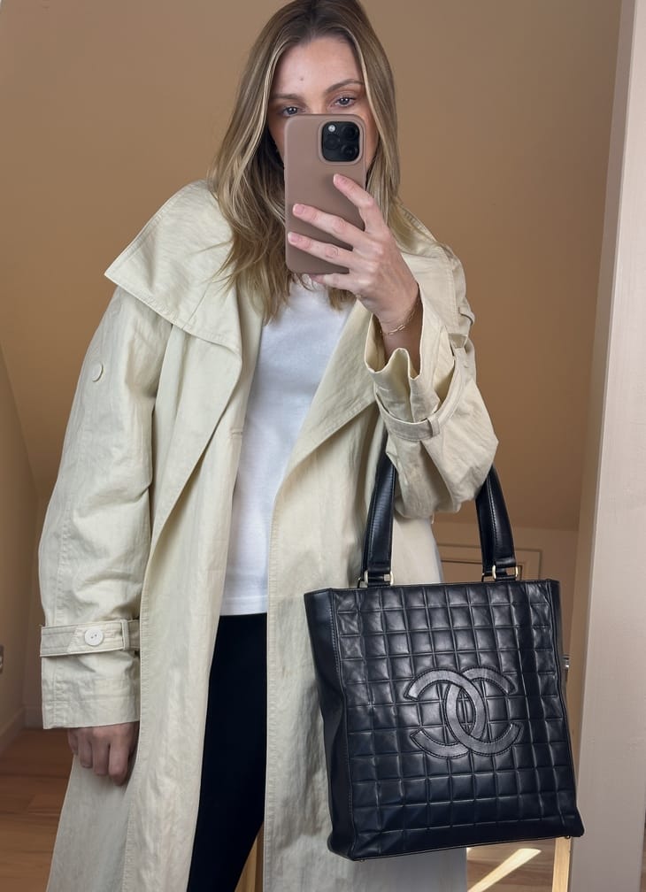 Vintage Chanel Black Leather CC Tote Bag 2000–2002