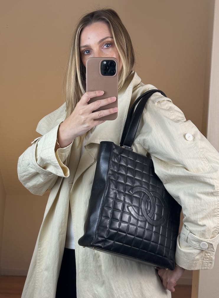 Vintage Chanel Black Leather CC Tote Bag 2000–2002