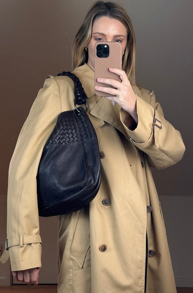 Vintage Bottega Veneta Brown Intrecciato Leather Shoulder Bag
