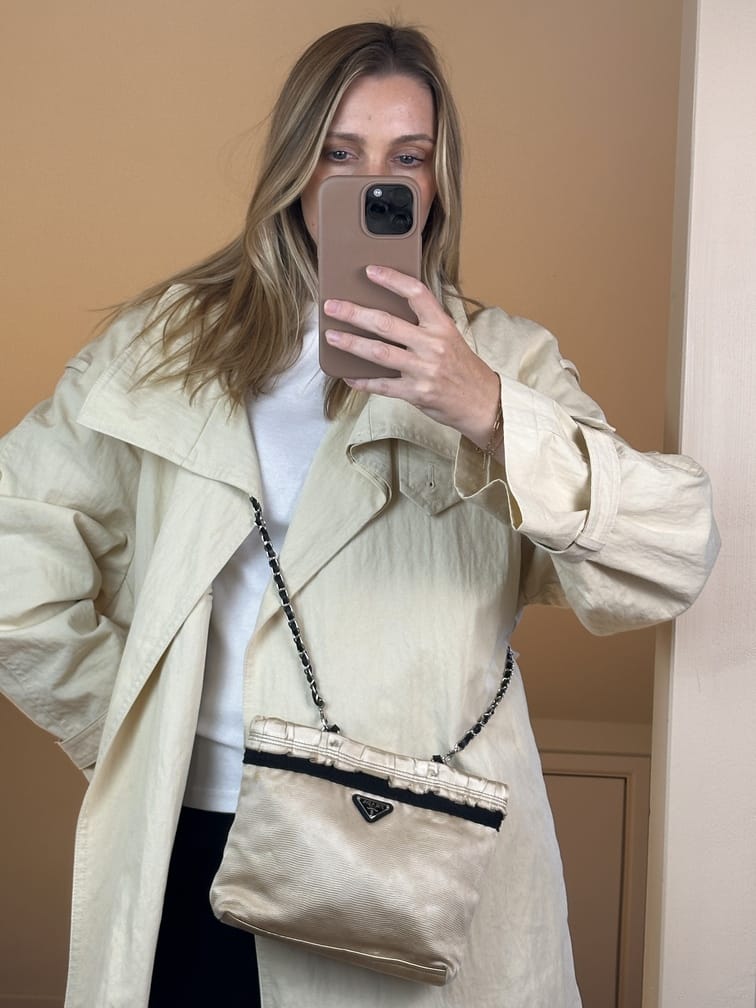 Vintage Prada Cream Satin Ruffled Shoulder Bag