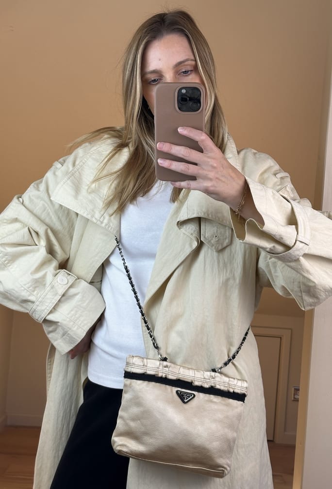 Vintage Prada Cream Satin Ruffled Shoulder Bag