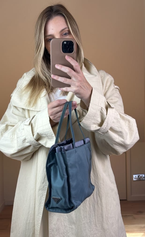 Vintage Prada Teal Nylon Tote Bag