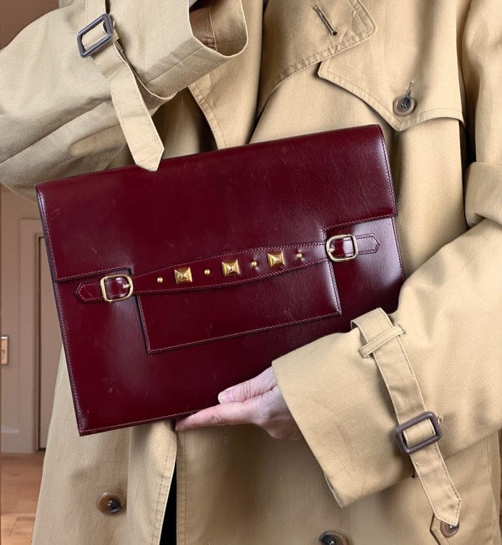 Vintage Hermès Medor Clutch Bag in Burgundy Box Calf Leather