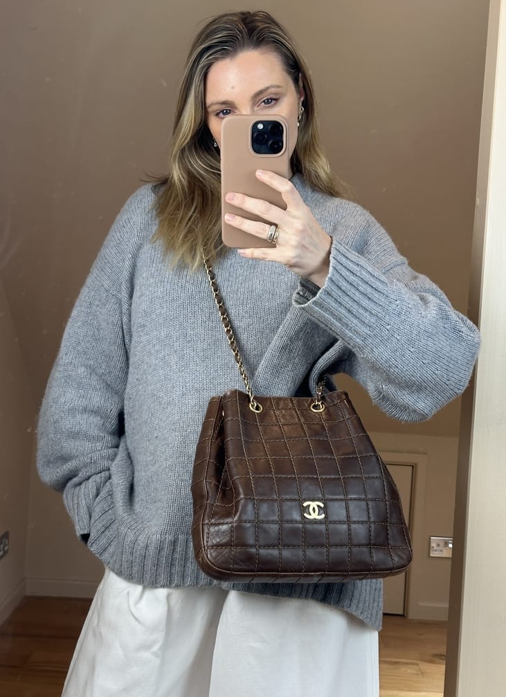 Vintage Chanel Brown Quilted Leather Shoulder Tote Bag