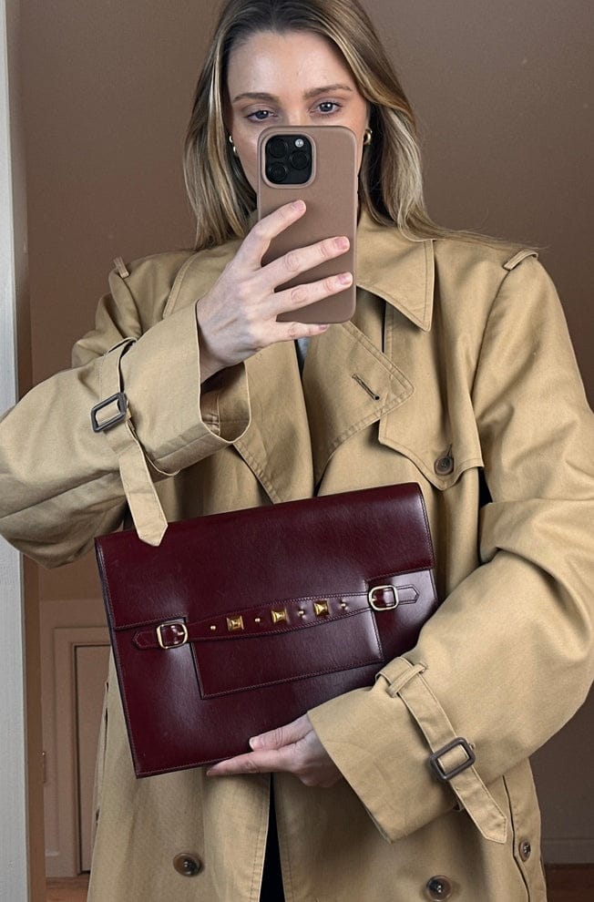 Vintage Hermès Medor Clutch Bag in Burgundy Box Calf Leather