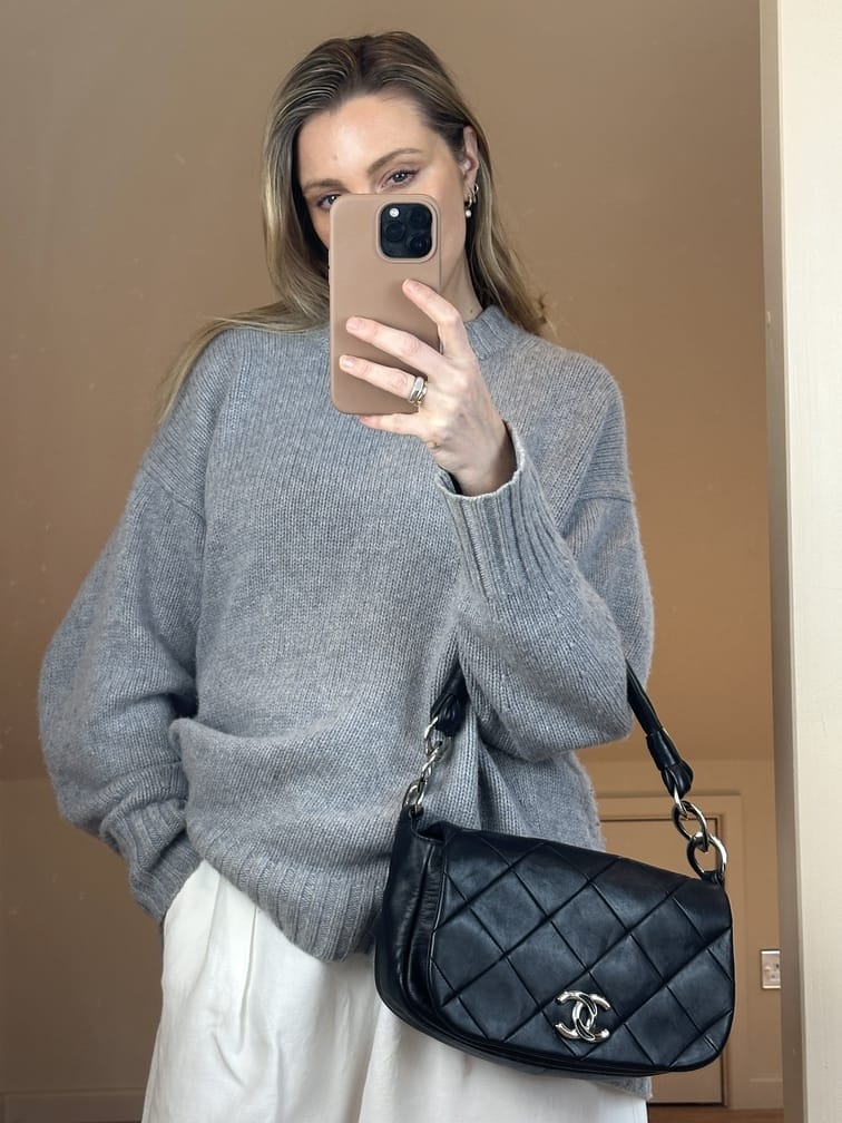 Vintage Chanel Black Leather Single Flap Shoulder Bag