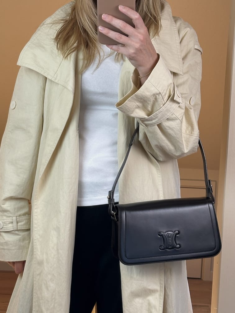 Vintage Celine Triomphe Dark Brown Leather Shoulder Bag