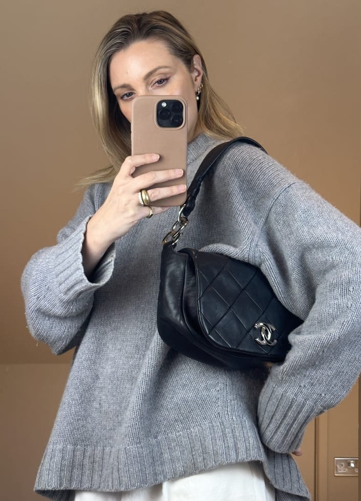 Vintage Chanel Black Leather Single Flap Shoulder Bag
