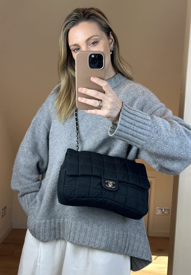 Vintage Chanel Black Nylon Single Flap Bag