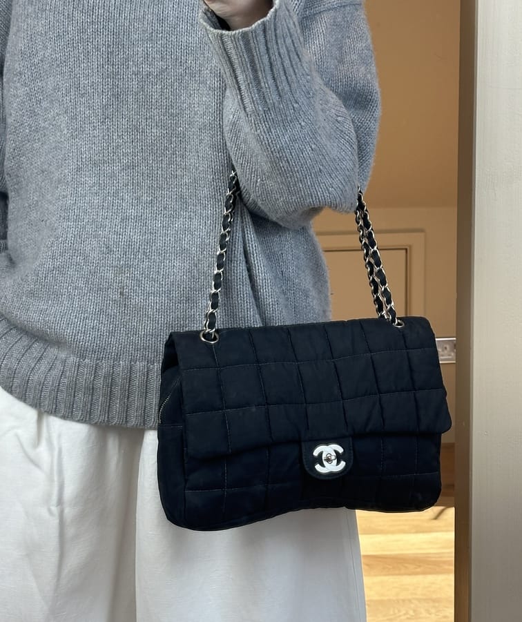 Vintage Chanel Black Nylon Single Flap Bag