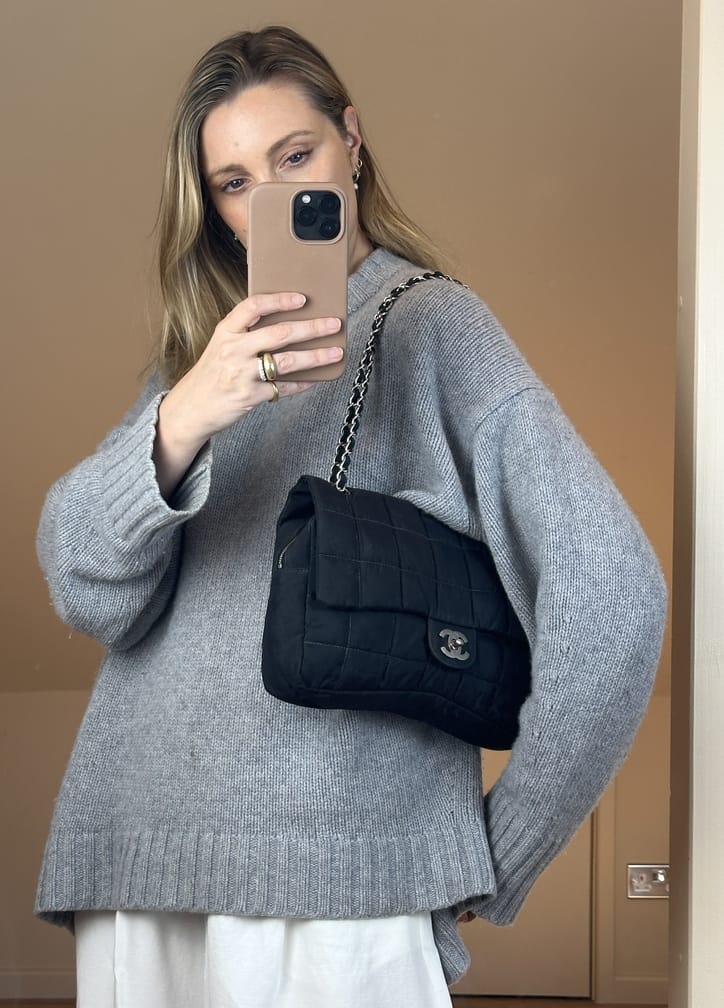 Vintage Chanel Black Nylon Single Flap Bag