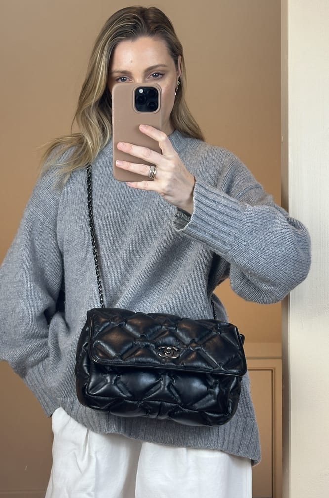 Vintage Chanel Black Leather Puffy Quilted Single Flap Shoulder Bag