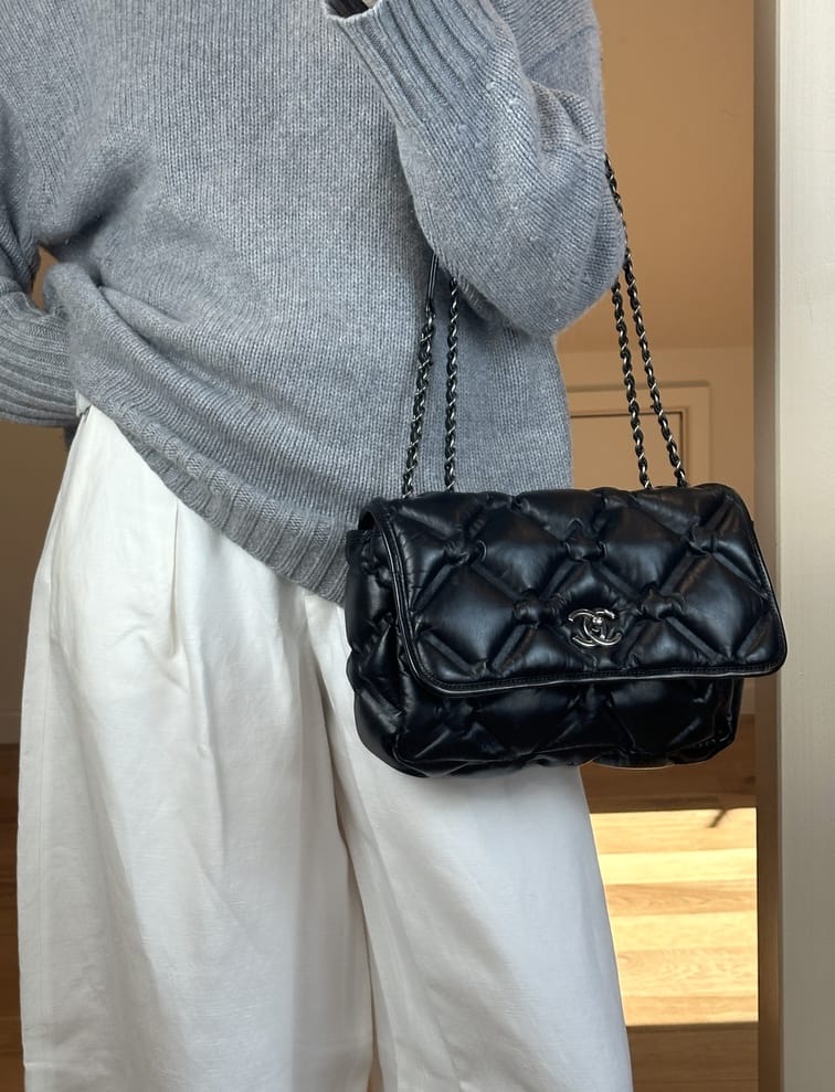 Vintage Chanel Black Leather Puffy Quilted Single Flap Shoulder Bag