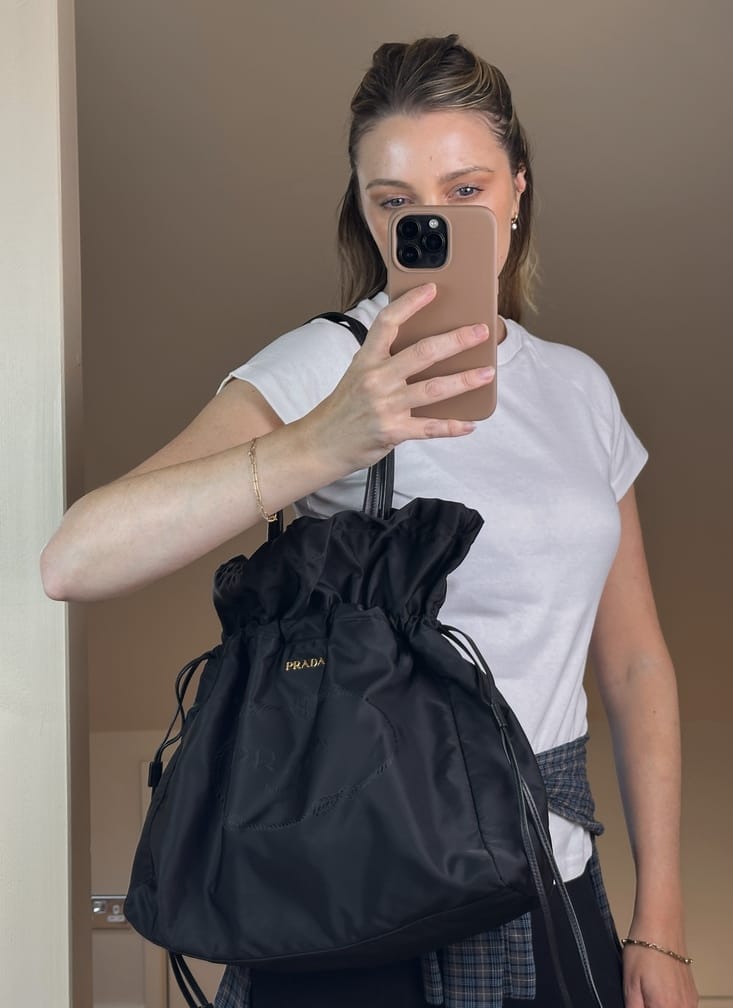 Vintage Prada Black Nylon Ruffle Drawstring Shoulder Bag