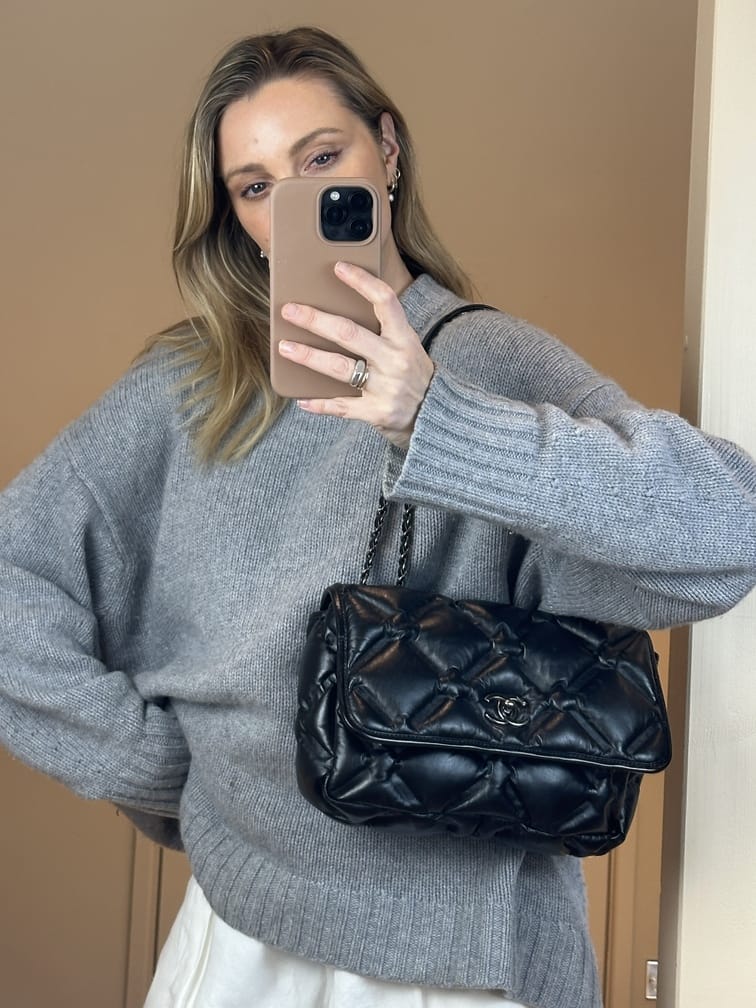 Vintage Chanel Black Leather Puffy Quilted Single Flap Shoulder Bag