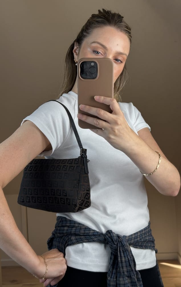 Vintage Fendi Zucchino Brown & Black Shoulder Bag