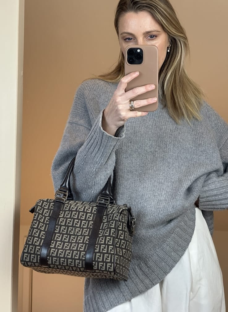 Vintage Fendi Brown Zucchino Boston Bag