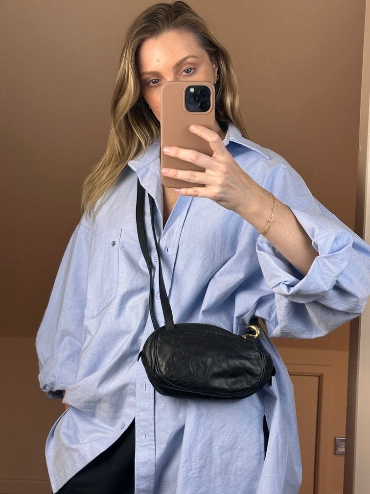 Vintage Loewe Black Crossbody Bag With Twisted Gold Hardware