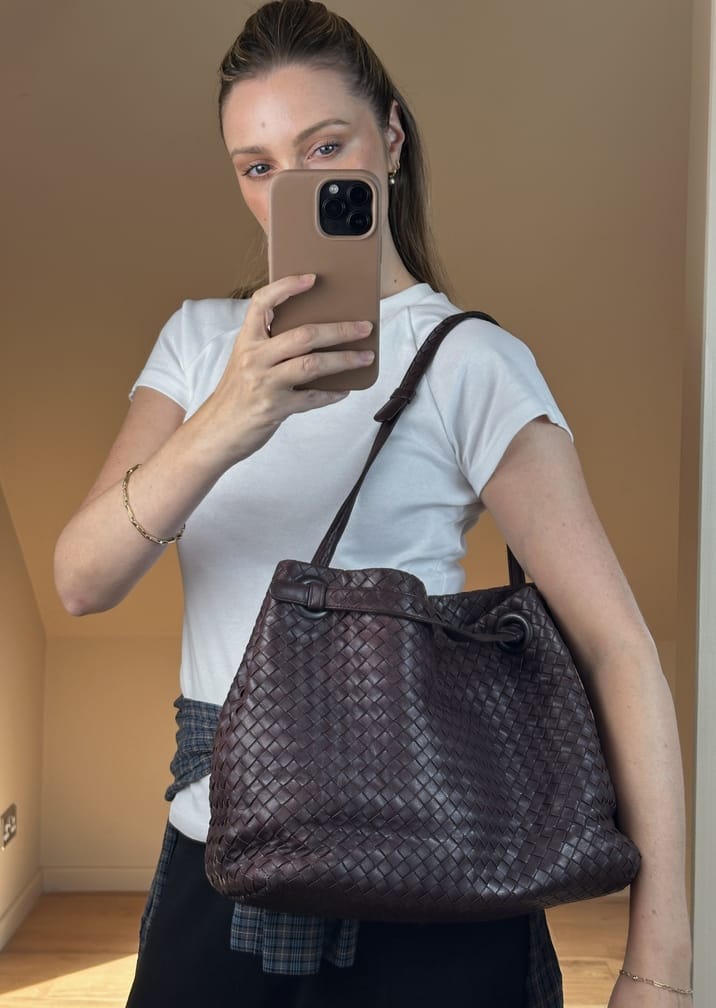 Vintage Bottega Veneta Intrecciato Burgundy Leather Shoulder Bag