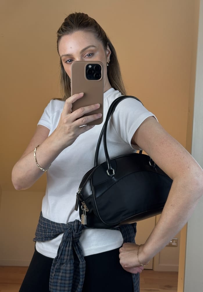 Vintage Prada Black Nylon Bowling Bag
