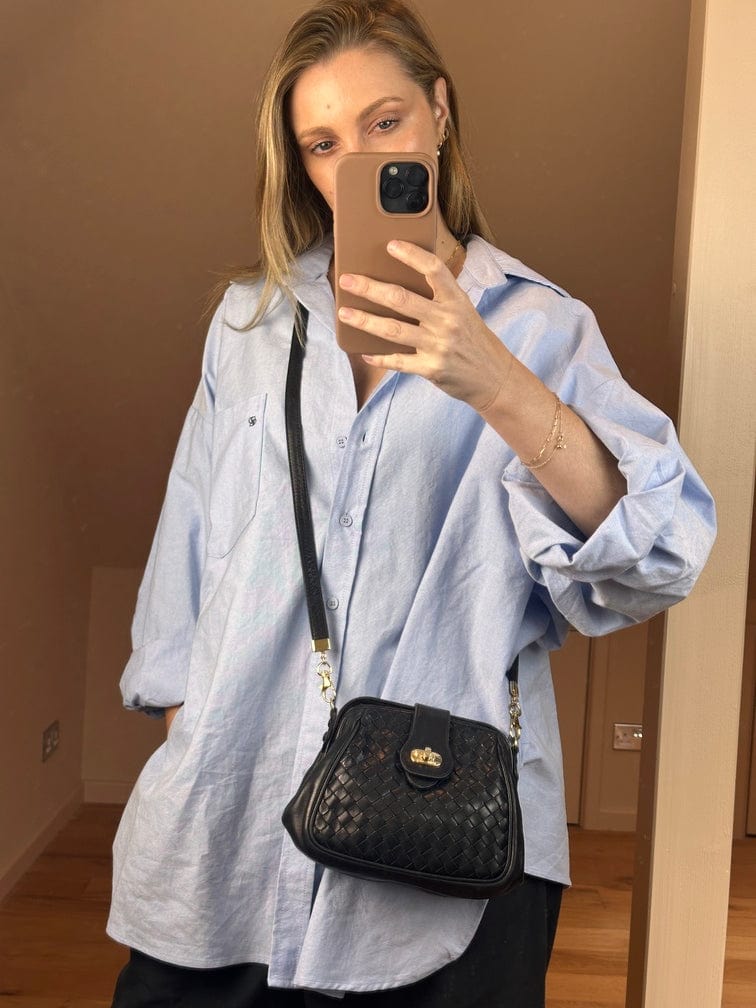 Vintage Bottega Veneta Black Intrecciato Leather Crossbody Bag