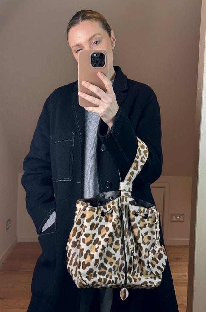 Alaïa Leopard Printed Calf Hair Bucket Bag