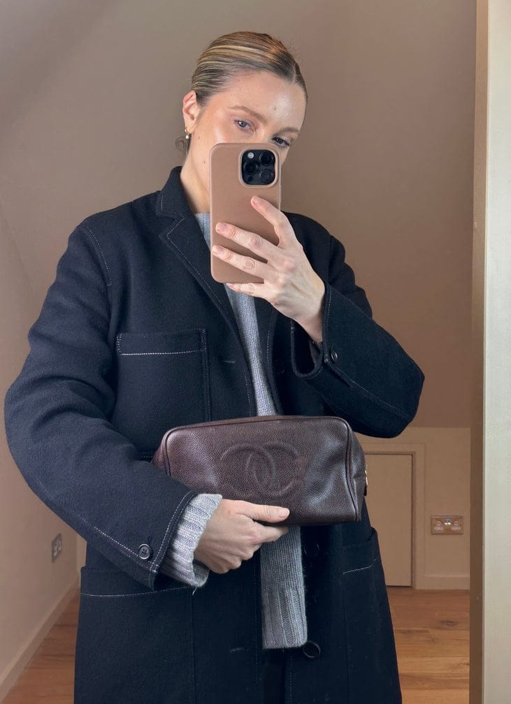 Vintage Chanel Caviar Brown Leather Clutch Bag