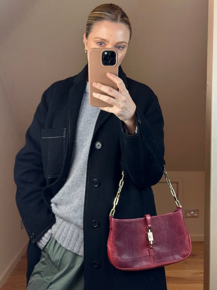 Vintage Gucci Red Lizard Chain Jackie Shoulder Bag - Tom Ford Era.