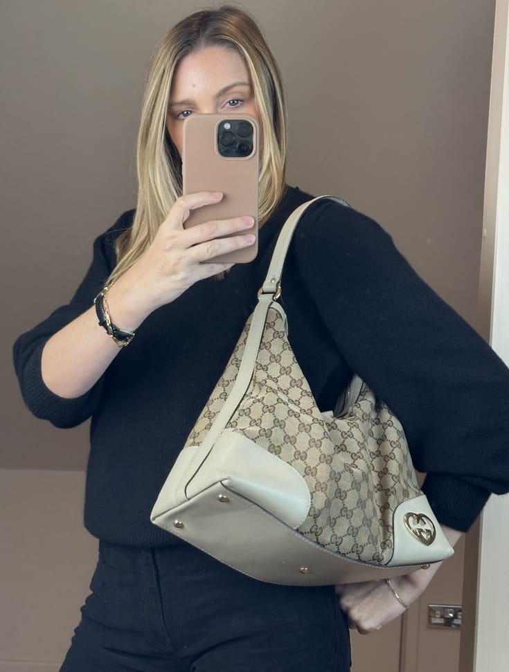 Vintage Gucci GG Cream Canvas Hobo Shoulder Bag