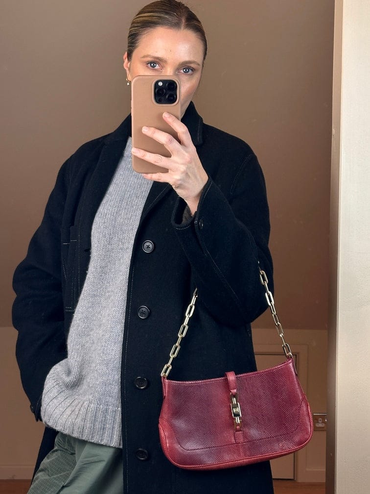 Vintage Gucci Red Lizard Chain Jackie Shoulder Bag - Tom Ford Era.