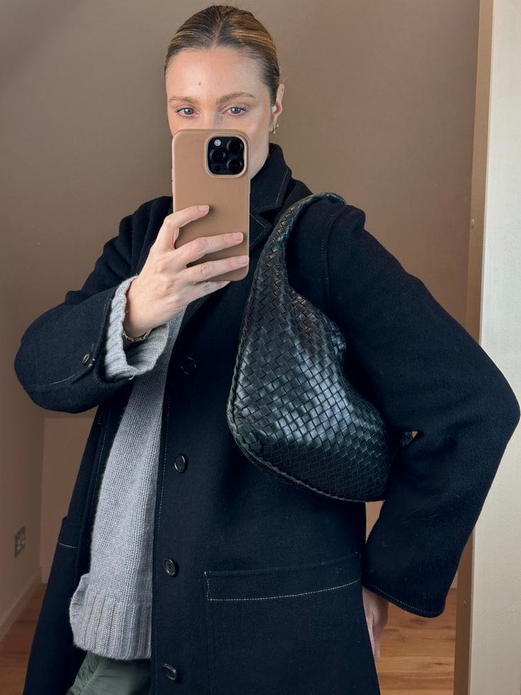 Vintage Bottega Veneta Black Intrecciato Leather Hobo Shoulder Bag