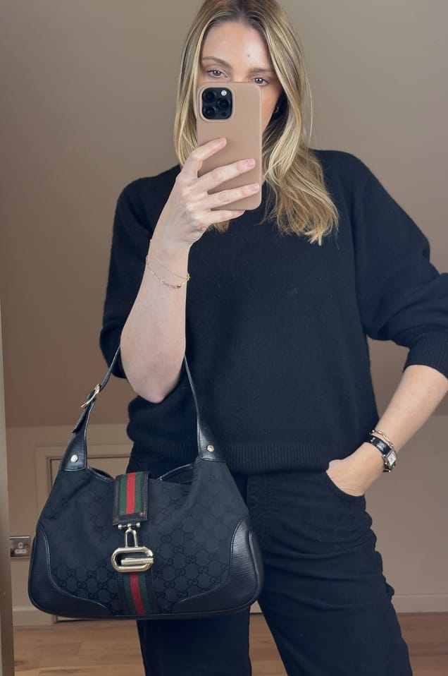 Vintage Gucci GG Black Canvas Shoulder Bag