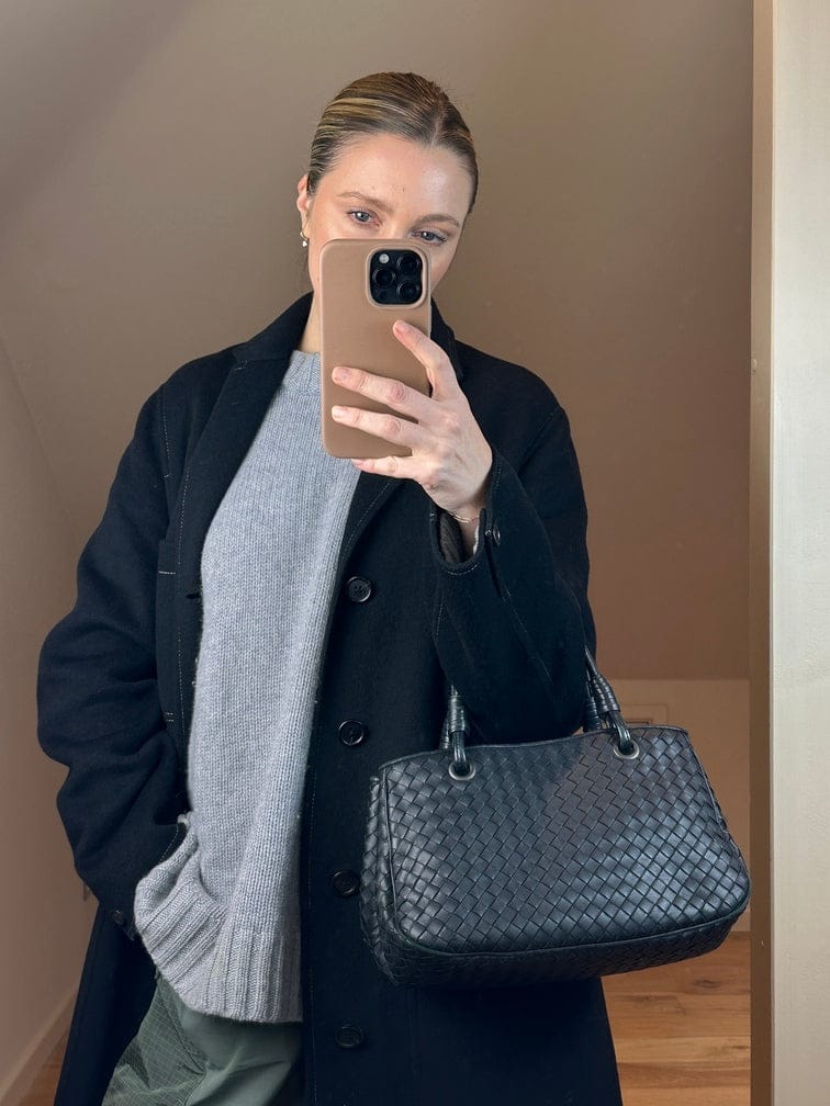 Vintage Bottega Veneta Black Intrecciato Leather Tote