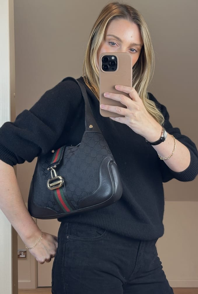 Vintage Gucci GG Black Canvas Shoulder Bag